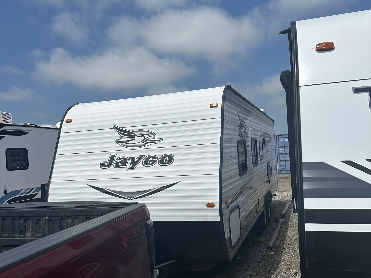Jayco travel trailer hooked to a Sweet Shipping Super Duty