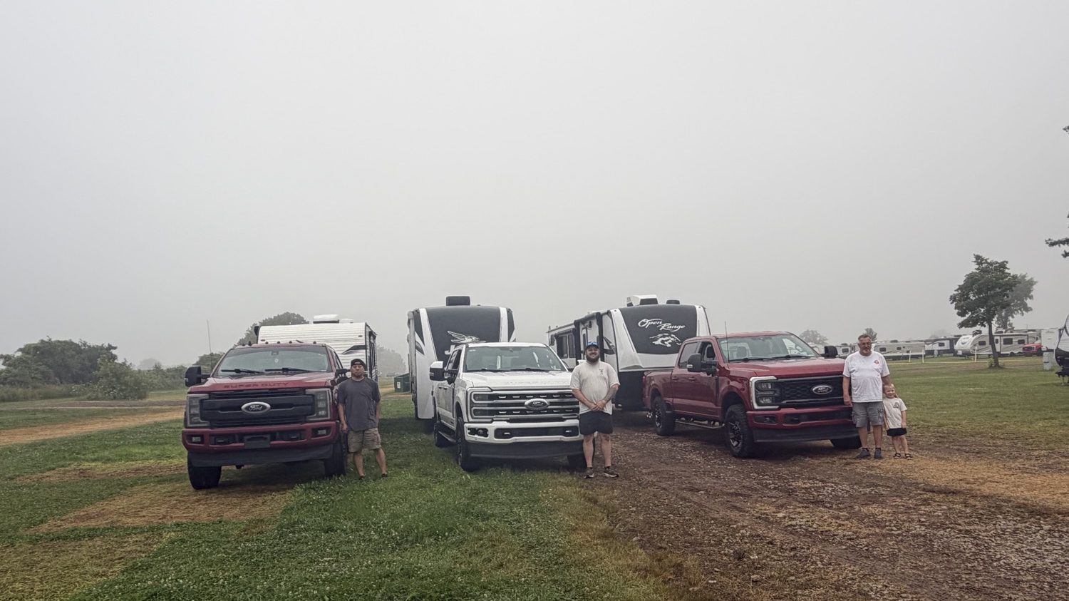 Sweet Shipping Super Duty trucks staged with campers